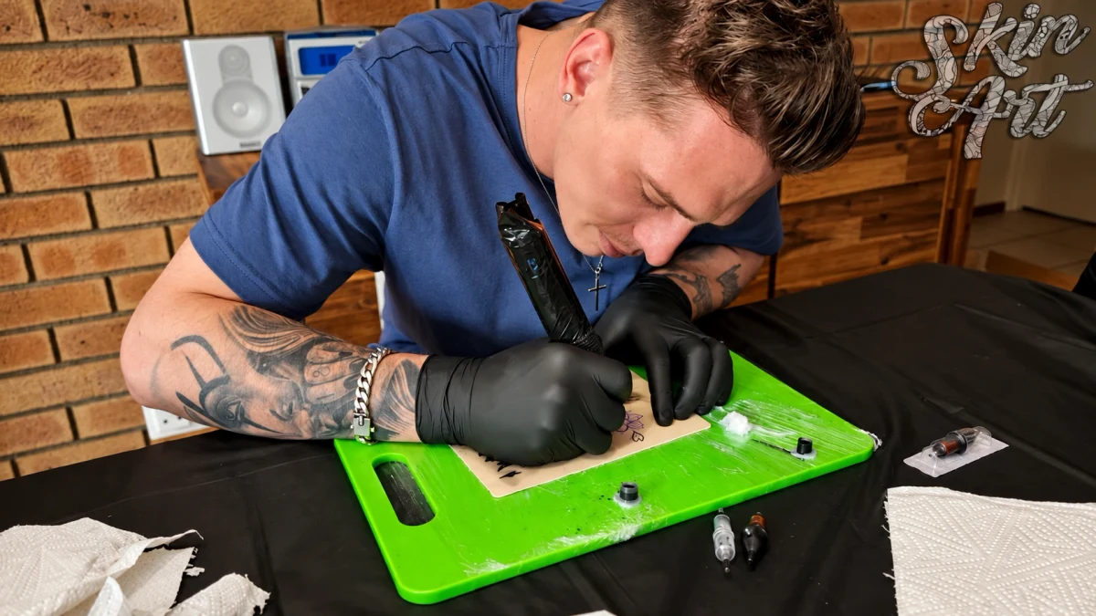 Tattoo practice demonstrated on synthetic skin